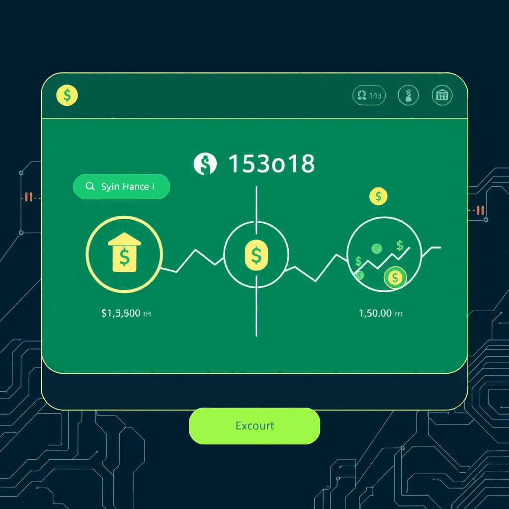 Krypto-Zahlungsgateway-Oberfläche mit Visualisierung des digitalen Währungsaustauschs, zeigt sichere Transaktionen zwischen traditionellen Finanzen und Kryptowährungen, modernes UI-Design