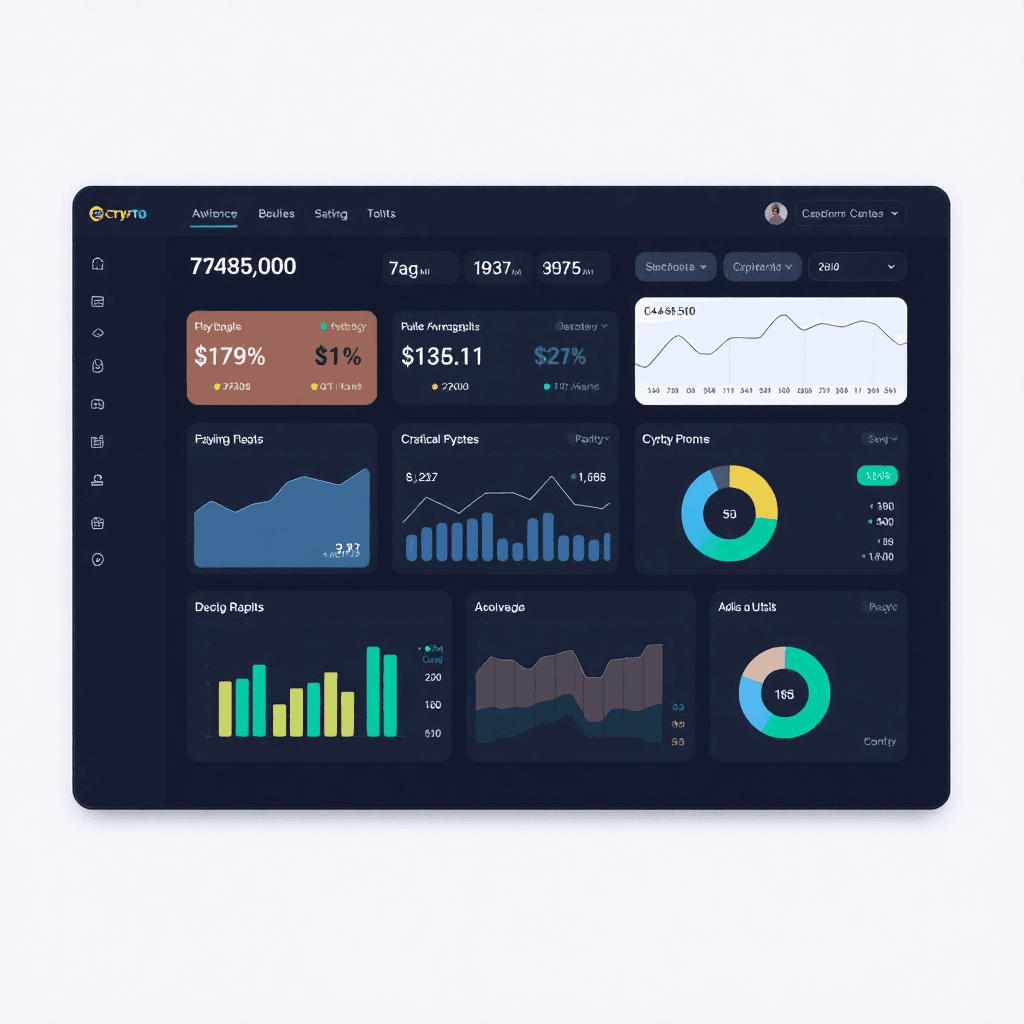 business fiat and crypto payment dashboard with advanced analytics, transaction reports and multiple wallet management, professional interface